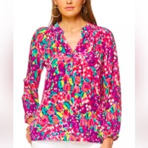 Lilly Pulitzer Pink and Green Silk Elsa Blouse
